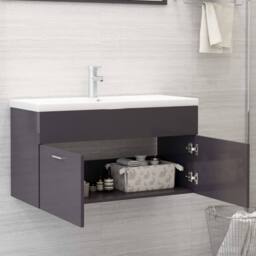 Berkfield Home Sink Cabinet with Built-in Basin High Gloss Grey Engineered Wood - thumbnail 1