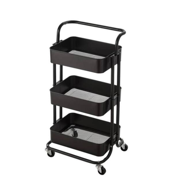 VOGREX Black 3-Tier Wheeled Storage Cart Multi-scene Organiser - image 1