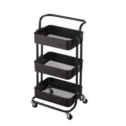 VOGREX Black 3-Tier Wheeled Storage Cart Multi-scene Organiser