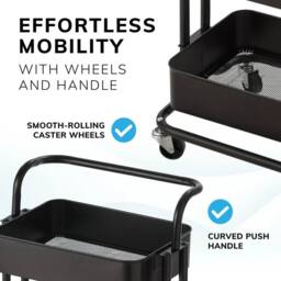 VOGREX Black 3-Tier Wheeled Storage Cart Multi-scene Organiser - thumbnail 3