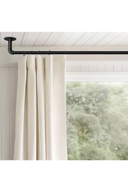 Living and Home Glossy Black Metal Telescopic Curtain Rod with Brackets - Size: 120 cm - 210 cm - image 1