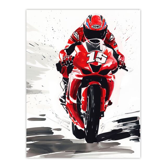 "Artery8 Superbike Race Red Motorcycle Racing Action Shot Wall Art Print - Size: W24"" x H32""" - image 1