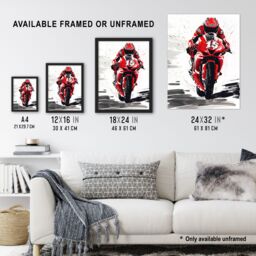 "Artery8 Superbike Race Red Motorcycle Racing Action Shot Wall Art Print - Size: W24"" x H32""" - thumbnail 3