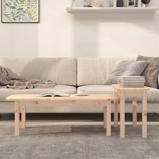 Berkfield Home 2 Piece Coffee Table Set Solid Wood Pine in Natural - image 1