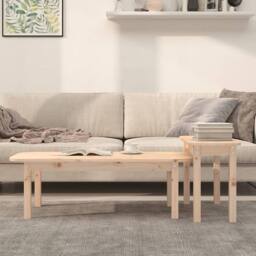 Berkfield Home 2 Piece Coffee Table Set Solid Wood Pine in Natural - thumbnail 1