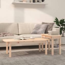 Berkfield Home 2 Piece Coffee Table Set Solid Wood Pine in Natural - thumbnail 2