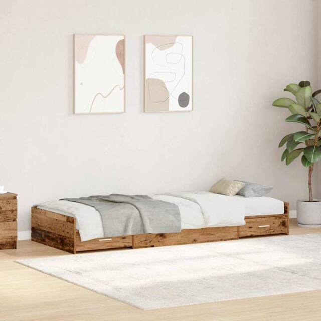 Berkfield Home Storage Bed Frame Old Wood 90 x 200 cm Engineered wood in Brown - image 1