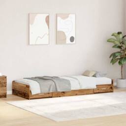 Berkfield Home Storage Bed Frame Old Wood 90 x 200 cm Engineered wood in Brown - thumbnail 1