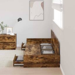 Berkfield Home Storage Bed Frame Old Wood 90 x 200 cm Engineered wood in Brown - thumbnail 4