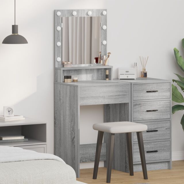 Berkfield Home Dressing Table with LED Lights in Grey Sonoma - 50x41x135 cm - Size: 50 x 41 x 135 cm - image 1