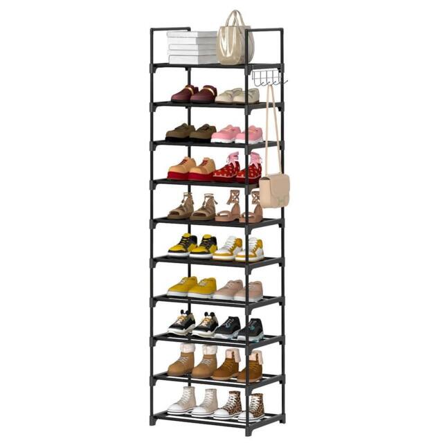 EONLION 10 Tier Metal Shoe Rack Tall Storage Shelf Unit Cabinet Footwear Stand in Black - image 1