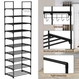 EONLION 10 Tier Metal Shoe Rack Tall Storage Shelf Unit Cabinet Footwear Stand in Black - thumbnail 4