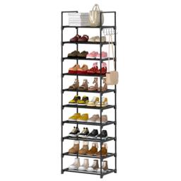 EONLION 10 Tier Metal Shoe Rack Tall Storage Shelf Unit Cabinet Footwear Stand in Black - thumbnail 1