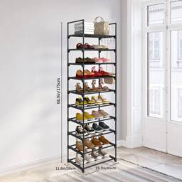 EONLION 10 Tier Metal Shoe Rack Tall Storage Shelf Unit Cabinet Footwear Stand in Black - thumbnail 2