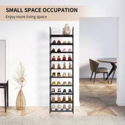 EONLION 10 Tier Metal Shoe Rack Tall Storage Shelf Unit Cabinet Footwear Stand in Black - thumbnail 5