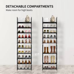 EONLION 10 Tier Metal Shoe Rack Tall Storage Shelf Unit Cabinet Footwear Stand in Black - thumbnail 3