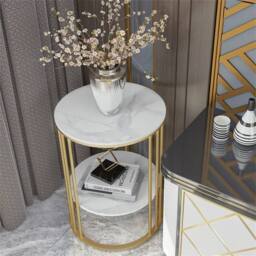 FLAVORA Gold Round Marble Coffee Table - Size: 0.6m2 - thumbnail 6