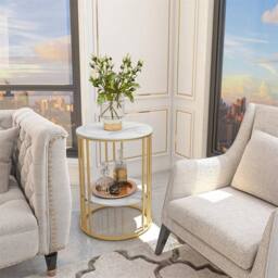 FLAVORA Gold Round Marble Coffee Table - Size: 0.6m2 - thumbnail 3