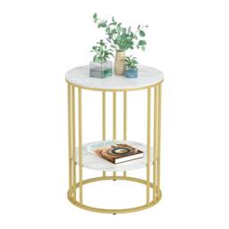 FLAVORA Gold Round Marble Coffee Table - Size: 0.6m2 - thumbnail 1