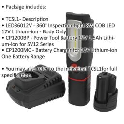 Loops 12V 360Ã‚ ° Swivel Inspection Light Kit - 1.5Ah Battery & Charger - 8W COB LED - thumbnail 2