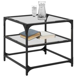 Berkfield Home Coffee Tables with Transparent Glass Top 2 pcs 50x50x45 cm Steel in Brown - Size: 50 x 50 x 45 cm - thumbnail 3