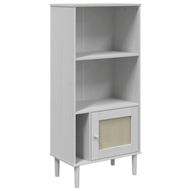 Berkfield Home Bookcase SENJA Rattan Look White 60x35x130 cm Solid Wood Pine - Size: 60 x 35 x 130 cm - image 1