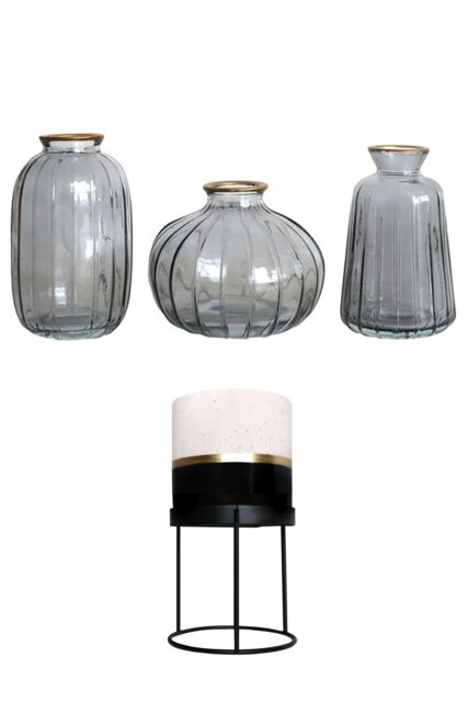Portico Designs Ltd The Urban Gardener Set of 3 Bud Vases & Small Ceramic Plant Pot with Stand - image 1