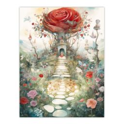 "Artery8 Wall Art Print Alice In Wonderland Painting Red Roses Queen Hearts Whimsical Magical Adventure Painting Poster - Size: W24"" x H32""" - thumbnail 1
