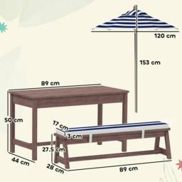 AIYAPLAY Kids Picnic Table, Wooden Kids Garden Furniture with Umbrella in Dark Brown - thumbnail 3