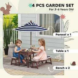 AIYAPLAY Kids Picnic Table, Wooden Kids Garden Furniture with Umbrella in Dark Brown - thumbnail 4