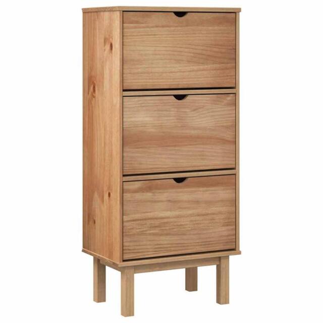 Berkfield Home Shoe Cabinet OTTA with 3 Drawers Brown Solid Wood Pine - image 1
