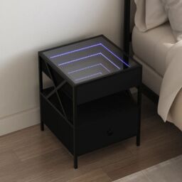 Berkfield Home Bedside Table with Infinity LED Black 40x40x51 cm - Size: 40 x 40 x 51 cm - thumbnail 1
