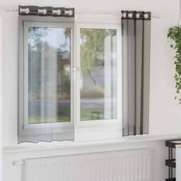 Berkfield Home Voile Curtains with Grommets 2 pcs Black 140x175 cm - thumbnail 2