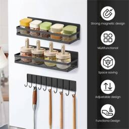 Kelvenix 3PCS Magnetic Spice Rack for Refrigerator Magnetic Shelf in Black - thumbnail 5