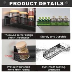 Kelvenix 3PCS Magnetic Spice Rack for Refrigerator Magnetic Shelf in Black - thumbnail 4