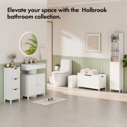 VonHaus Holbrook Freestanding Slim Tall Bathroom Storage Cabinet in White - thumbnail 6