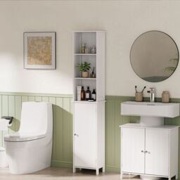 VonHaus Holbrook Freestanding Slim Tall Bathroom Storage Cabinet in White