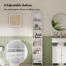 VonHaus Holbrook Freestanding Slim Tall Bathroom Storage Cabinet in White - thumbnail 3