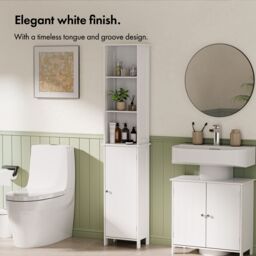 VonHaus Holbrook Freestanding Slim Tall Bathroom Storage Cabinet in White - thumbnail 4