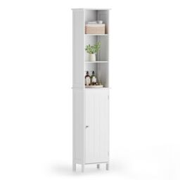 VonHaus Holbrook Freestanding Slim Tall Bathroom Storage Cabinet in White - thumbnail 2