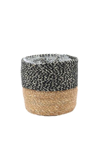 KDMD Natural & Black Seagrass Basket 14cm x 15cm 3 Pack - Size: 14 cm x 15 cm - image 1