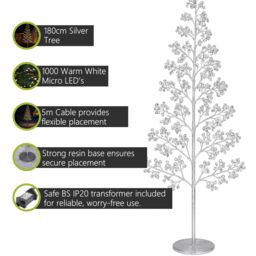 Pegdev Outdoor LED Christmas Tree 180cm 1000 Warm White Lights Silver Balls - Size: 6ft - thumbnail 2