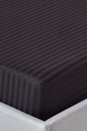 Homescapes Egyptian Cotton Satin Stripe Fitted Sheet 12 inch 330 Thread Count in Black - Size: Super King Fitted