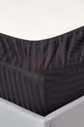 Homescapes Egyptian Cotton Satin Stripe Fitted Sheet 12 inch 330 Thread Count in Black - Size: Super King Fitted - thumbnail 2