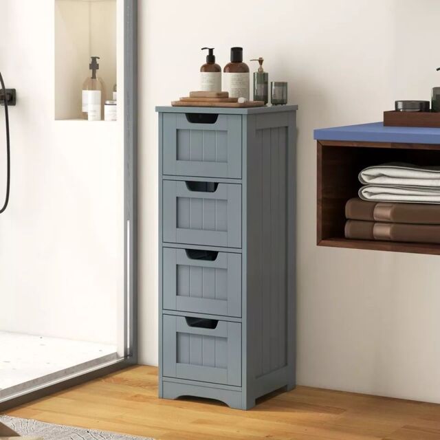 Costway Bathroom Storage Cabinet Freestanding Storage Organizer Side Table in Grey - image 1