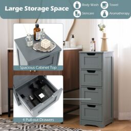 Costway Bathroom Storage Cabinet Freestanding Storage Organizer Side Table in Grey - thumbnail 6