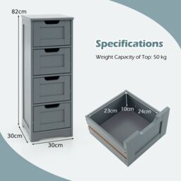 Costway Bathroom Storage Cabinet Freestanding Storage Organizer Side Table in Grey - thumbnail 3