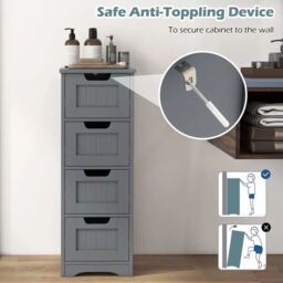 Costway Bathroom Storage Cabinet Freestanding Storage Organizer Side Table in Grey - thumbnail 4