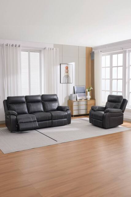 More4Homes Vinson Electric Recliner 1+3 Seater Air Leather Sofa Set in Charcoal - Size: Large