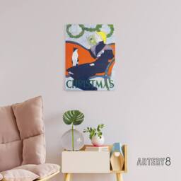 "Artery8 Vintage Christmas Woman With Cat Canvas Wall Art Print E Penfield in Red - Size: W18"" x H24""" - thumbnail 3